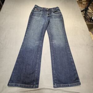 Tommy Hilfiger Womens 6 Blue Low Rise Boot Cut Stretch Distressed Denim